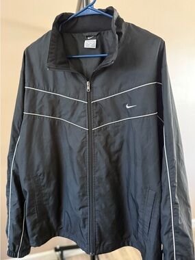Nike Black Windbreaker Jacket with White Piping